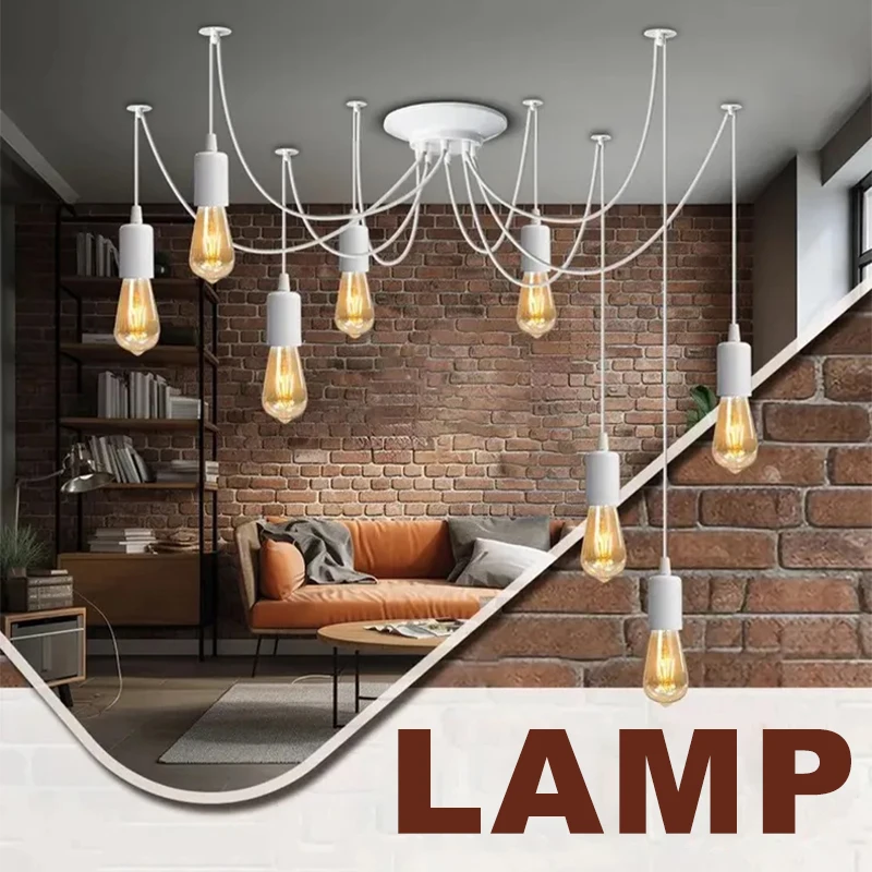 DIY Spider Chandelier 8 Heads E27 Pendant Light Retro Industrial Hanging Lamps for Home Living Room 150cm Ceiling Lamp Fixtures