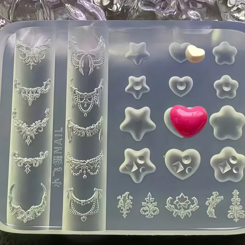 Swan Arrow Star Heart Chain Wings 3D Nail Art Decoration Silicone Mold Transparent Artistic Design Single Piece Mold view 6