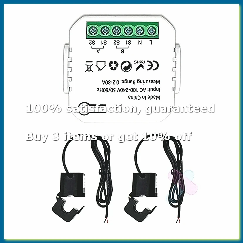 ZigBee 2 Channel Energy Meter Bidirectional with Current Sensor Tuya Smart Monitor Power 80A 110V/240V Gateway Required-FABY