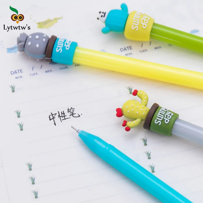 1 Piece Cute Kawaii Cactus Gel Pen Stationery School Office Supply Creative Sweet Pretty Lovely Handles Funny Plant Decoration