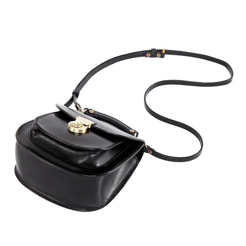 Woman Shoulder Bag With Lock Solid Black Color Small Hand Bags For Women Luxury Real Leather Ladies Cross Body Handbags 2024 New