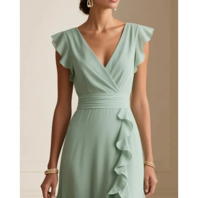 Verão babados maxi vestido feminino novo sexy com decote em v manga borboleta elegante festa de noite vestidos primavera boho formal vestido de casamento