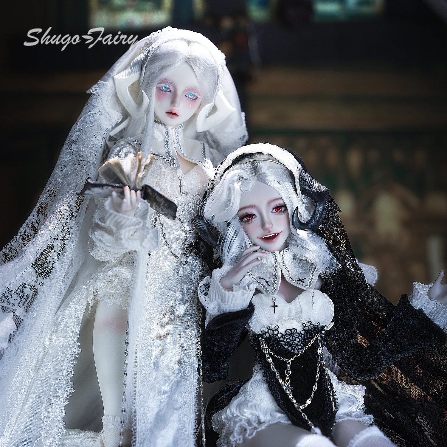 BJD 인형 1/4 카스케드라 풀세트 C 바리 큰 가슴 몸체 악마 염소 뿔 수녀 사탄 악마 테마 레진 피규어 슈가페어리