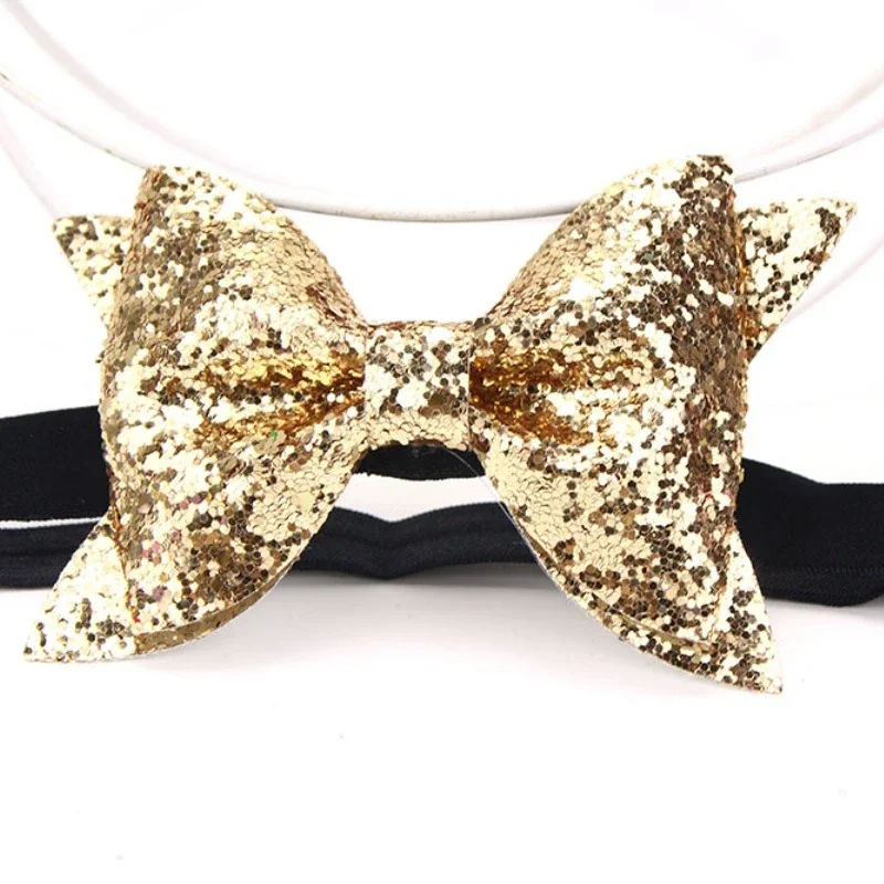 Baby Girl Sparkling Hair Accessories Black Gold Sequin Bow Baby Girl Headbands Elastic Gold Silver Infant Baby Headbands