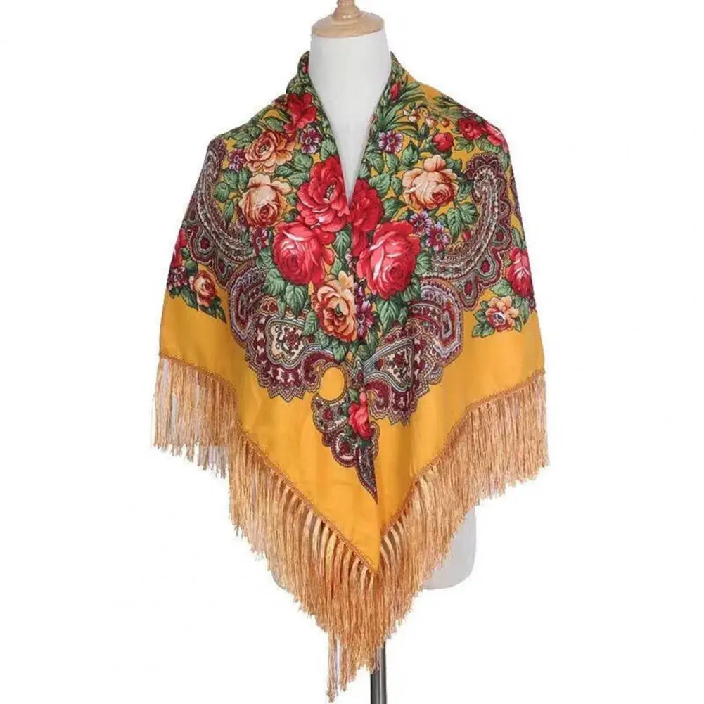 Russian Scarf Ukrainian Shawls Wedding Party Handkerchief Fringed Manila Spanish Big Women Ethnic Style Head Wrap Flowers Duster