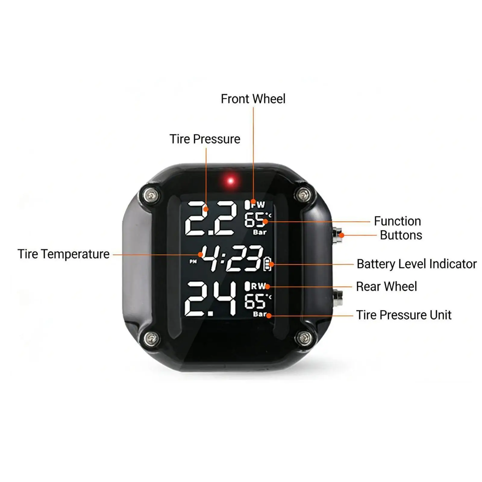 

Motorcycle Tire Pressure Monitor System Accessory Real Time Portable Rechargeable