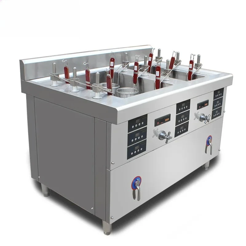 موقد طبخ المعكرونة التجارية التلقائية 6 + 3 زلابية الطبخ تسعة رؤوس تشونغتشينغ المعكرونة الصغيرة إطار كبير