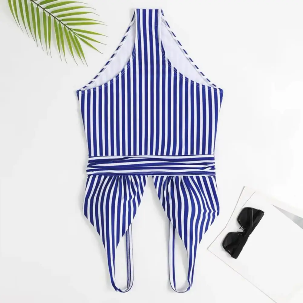 Deep V-neck Swimsuit Summer Monokini Sling Backless One-piece Bikini Striped Slim Fit Monokini Body-contouring Bathing Suit