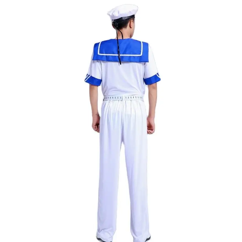 Navy Army Uniform Sailor Clothes Men Suit Shirt + Pant TV Film Performance Stage Wear Military Short Sleeve Summer Costume