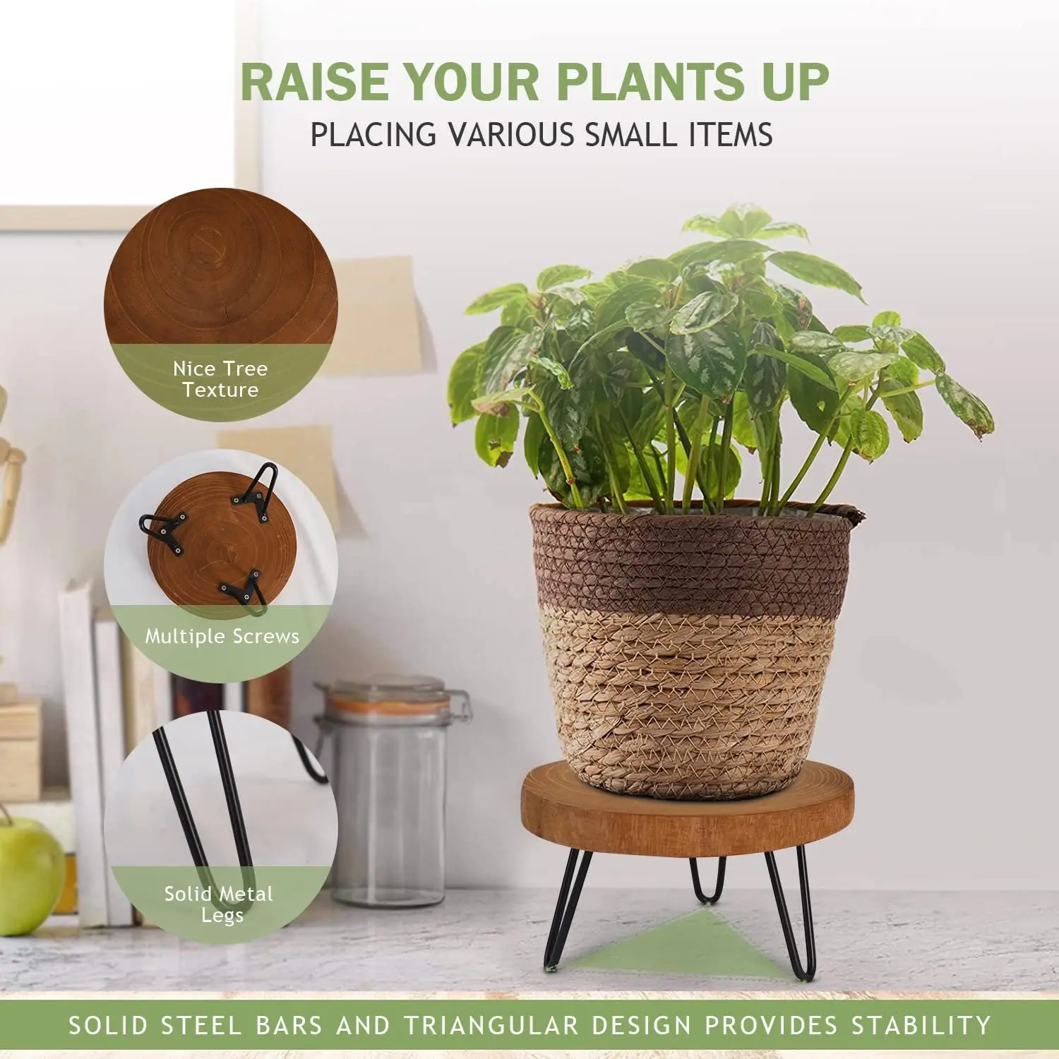 حامل نباتات خشبية، حامل ديكور صغير متوسط الحجم مكون من قطعتين من مقعد نباتات خشبي داخلي (بني) #2