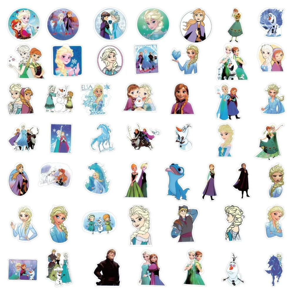 50pcsDisney Mix Princess Mickey Snow White Stickers Cute Cartoon Stickers Skateboarding Luggage Mobile Funny Stickers Decoration