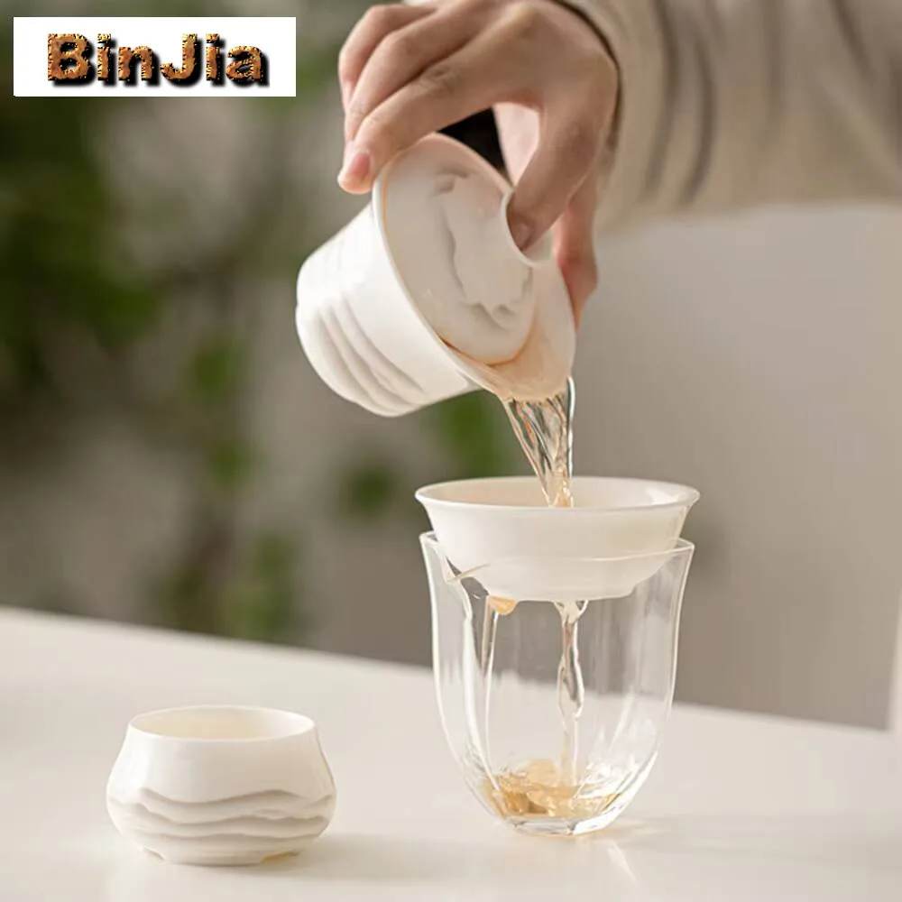 Boutique Sheep Fat Jade White Porcelain Tea Infusor Japanese Ink Hill Strainer Soaking Filter Services Ornaments Tea Ceremony