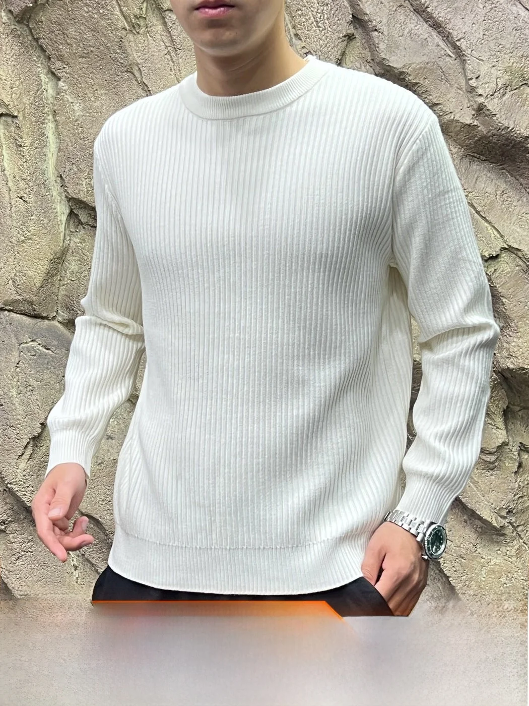 Knitwear! Retract! Pit Texture Sensation Fabric! Elastic Skin-friendly! Autumn Winter Men's Knitted Sweater