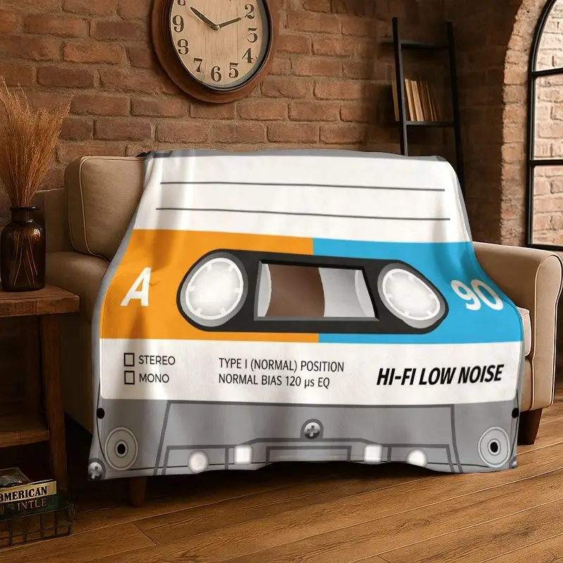 Retro Tape Cassette Music Flannel Blanket Soft Warm Throw Blanket for Bedroom Living Room Bed Travel Camping Picnic Cover Gift