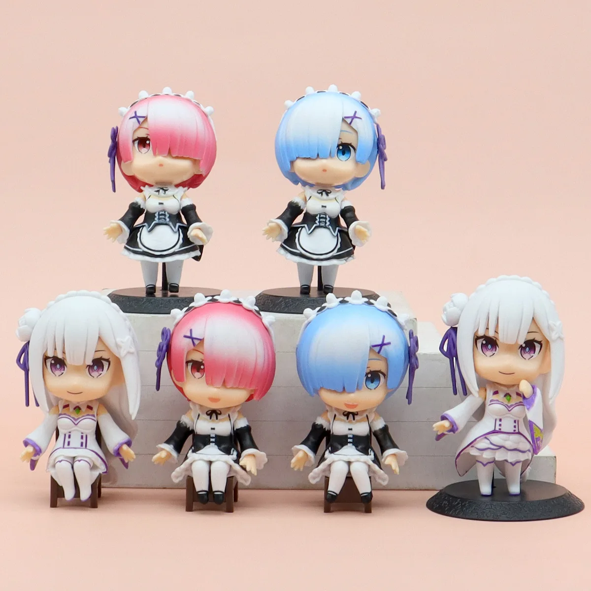 6-個かわいいミニ初音ミク-ram-rem-像モデル。デスクトップ装飾コレクション手作りモデル。pvc-素材。おもちゃギフト