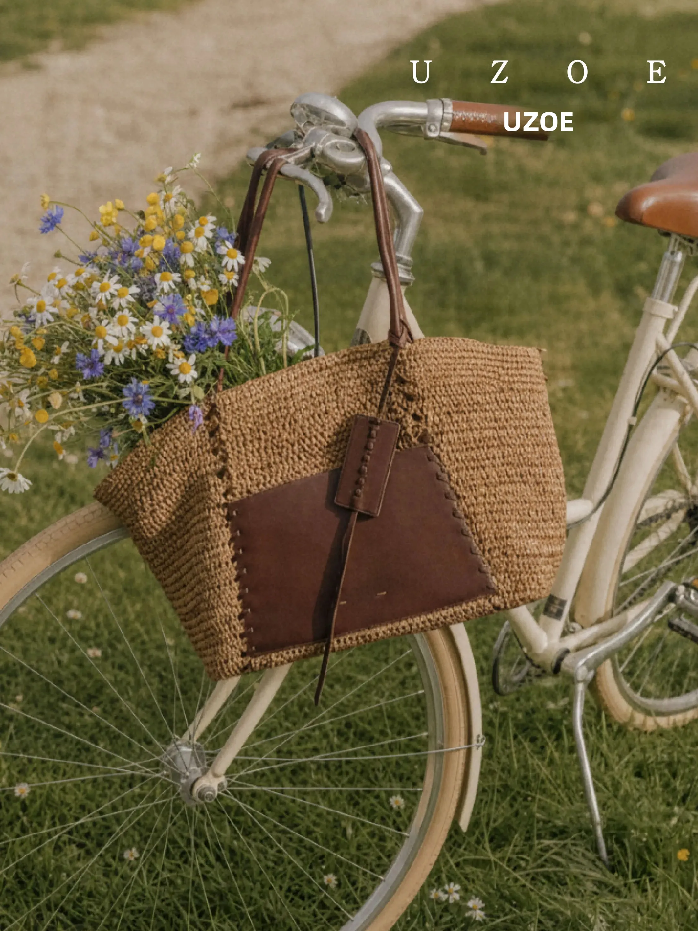 Bolsa de Praia de Palha Trançada Artesanal UZOE - Nova Coleção Verão 2026: Estilo Férias, Cesta Trançada com Patchwork, Respi...