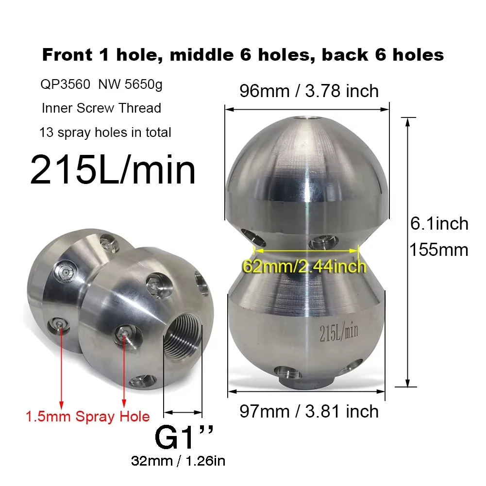G1'' Large industrial pipeline dredging nozzle 215L/min 1 inch inner thread of gourd nozzle Giant 13 holes high-pressure nozzle
