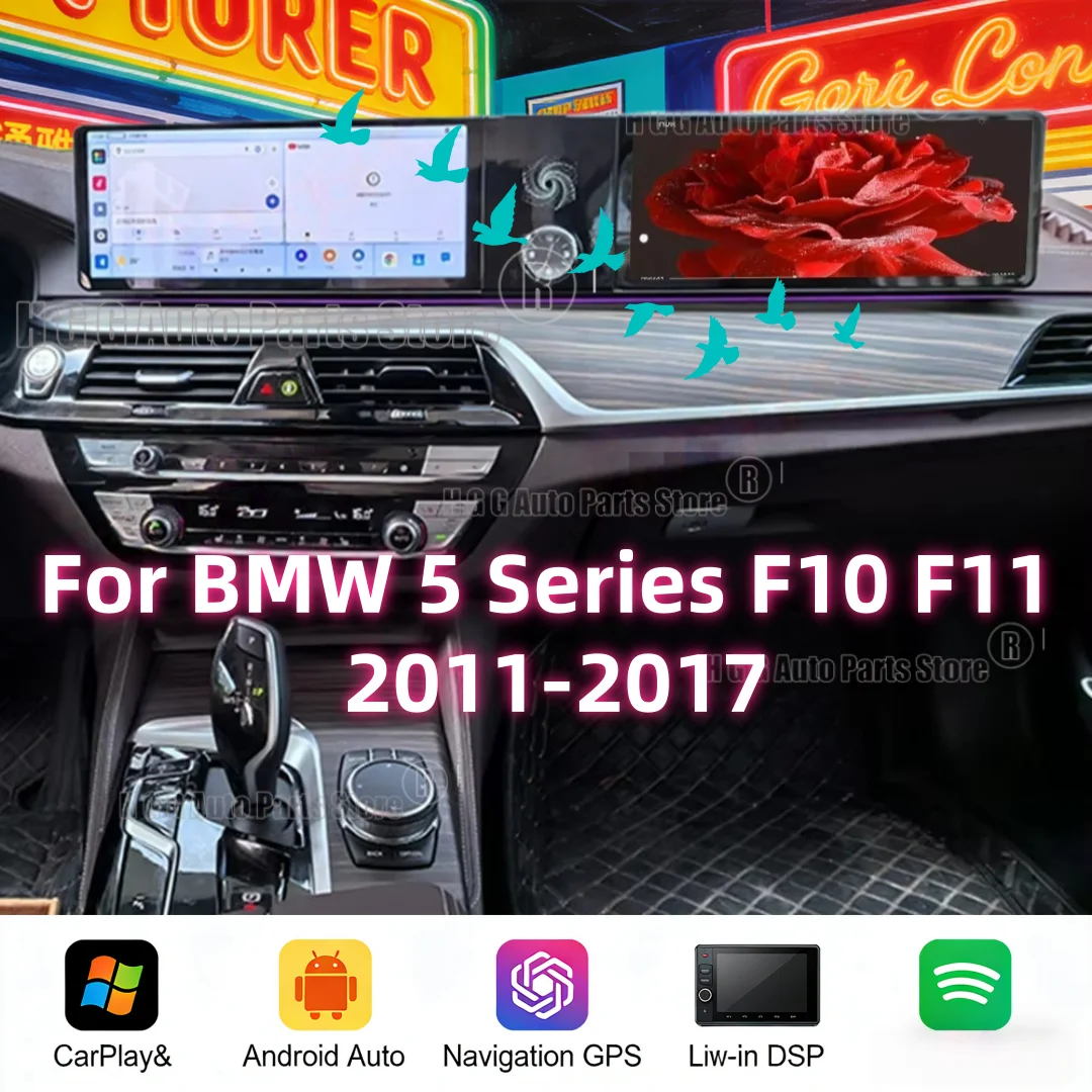 

Двойной 12,3-дюймовый экран для BMW 5 серии F10 F11 2011-2017 Мультимедийный видеоплеер CarPlay Авто стерео Автомобильный радиоприемник GPS-навигация