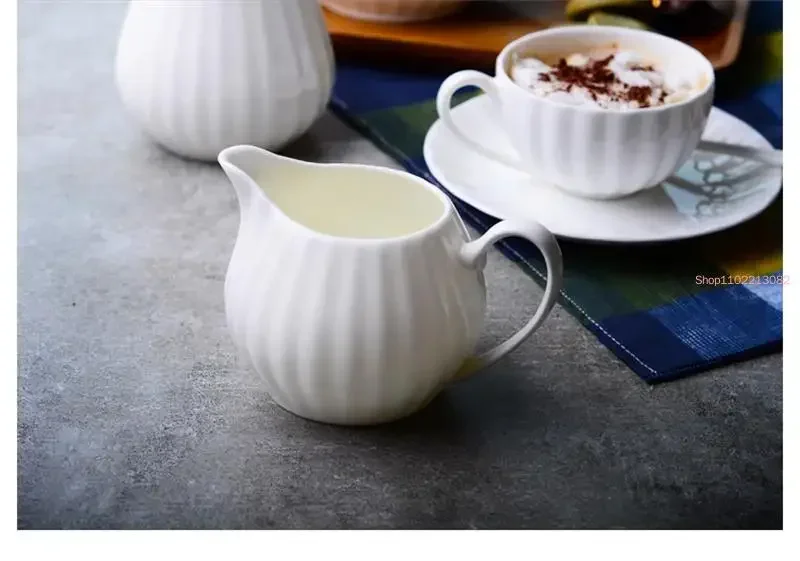 1pc Plain White Bone China Cafe Sugar Bowl Cream Boat, Pumpkin Creative Design, Cafe Milk Jug, Milk Pitcher, Coffee Accessories