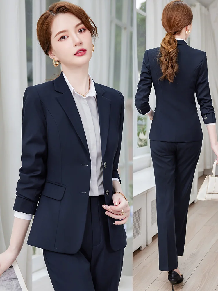 Suit Jacket Navy Blue Interview Slim Fit Business Suit Women's Autumn and Winter High-Grade Temperament Single-Breasted Small