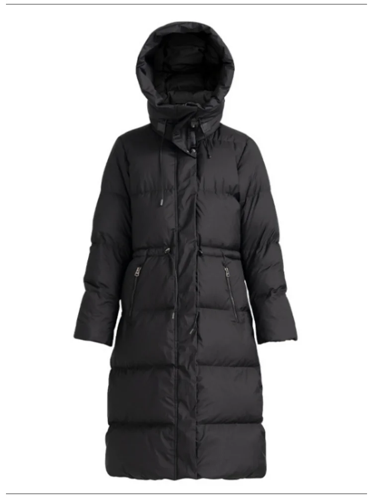 Goose Down Jacket for Women, Thickened, Cold, High-end, Hooded, Belt, Slim, Warm Coat, Korean Padding, Outer, New, 2024