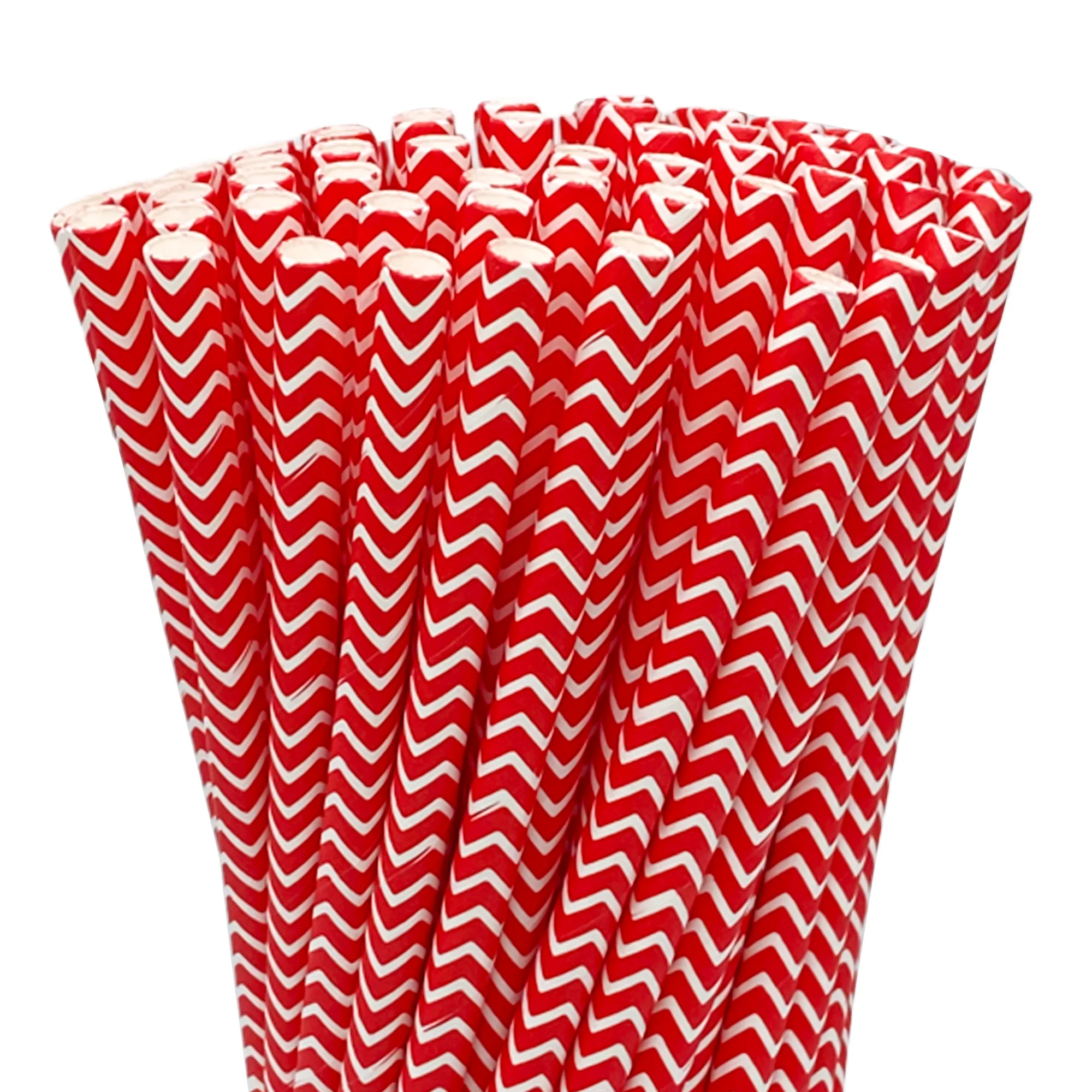 100pcs durable straws Red chevron biodegradable non-soggy bulk 6mm caliber paper straws cocktail sodas drinkware  party supplies