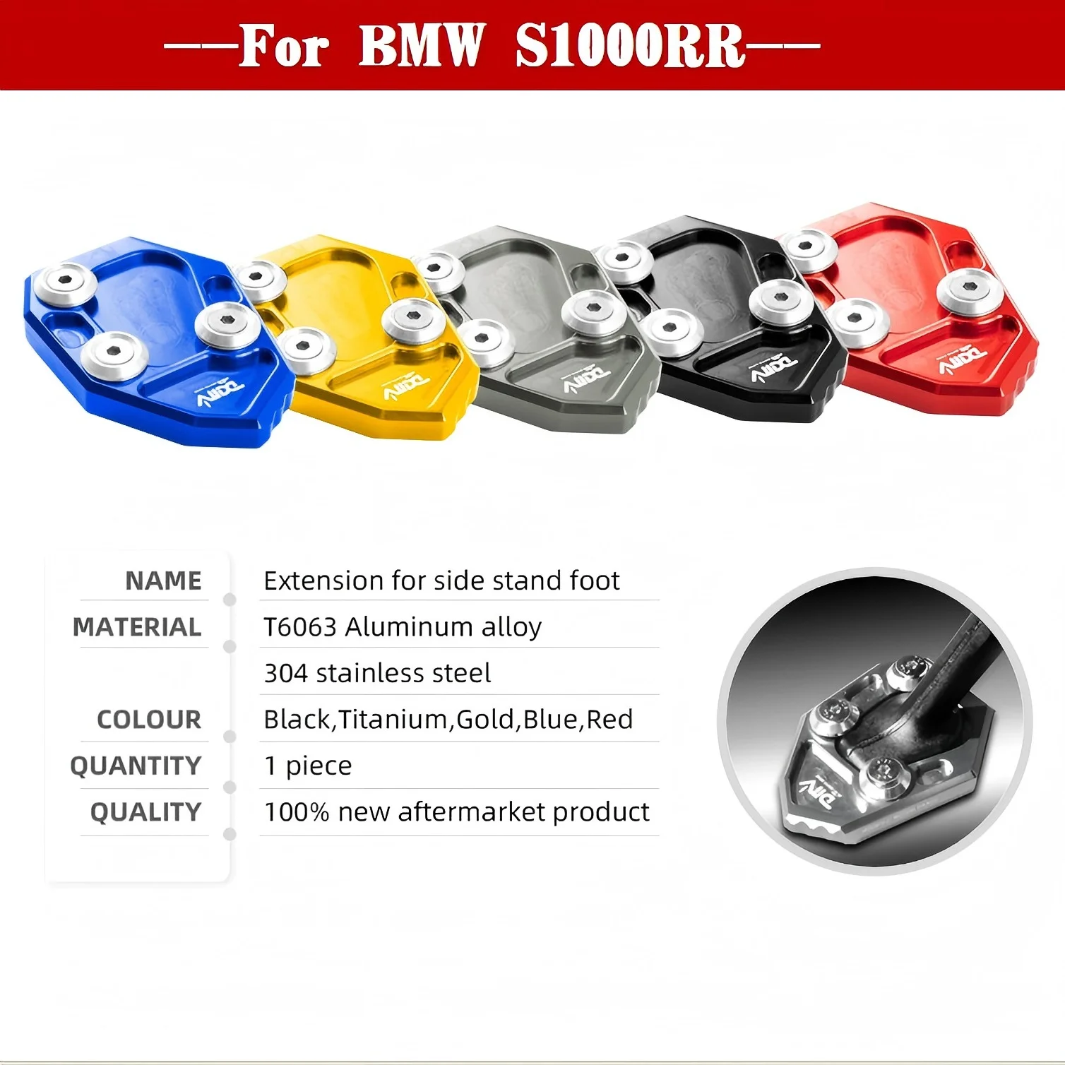 

For BMW S1000RR (2010-2018) Motorcycle Parking Side Kickstand Stand Foot Side Stand Extension