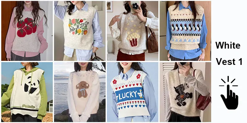 Green Knit Vest Printed Sleeveless Pullover Oversized Women Sweater Vest 2026 New Y2K Vintage Knitwear Women's Autumn Clothing