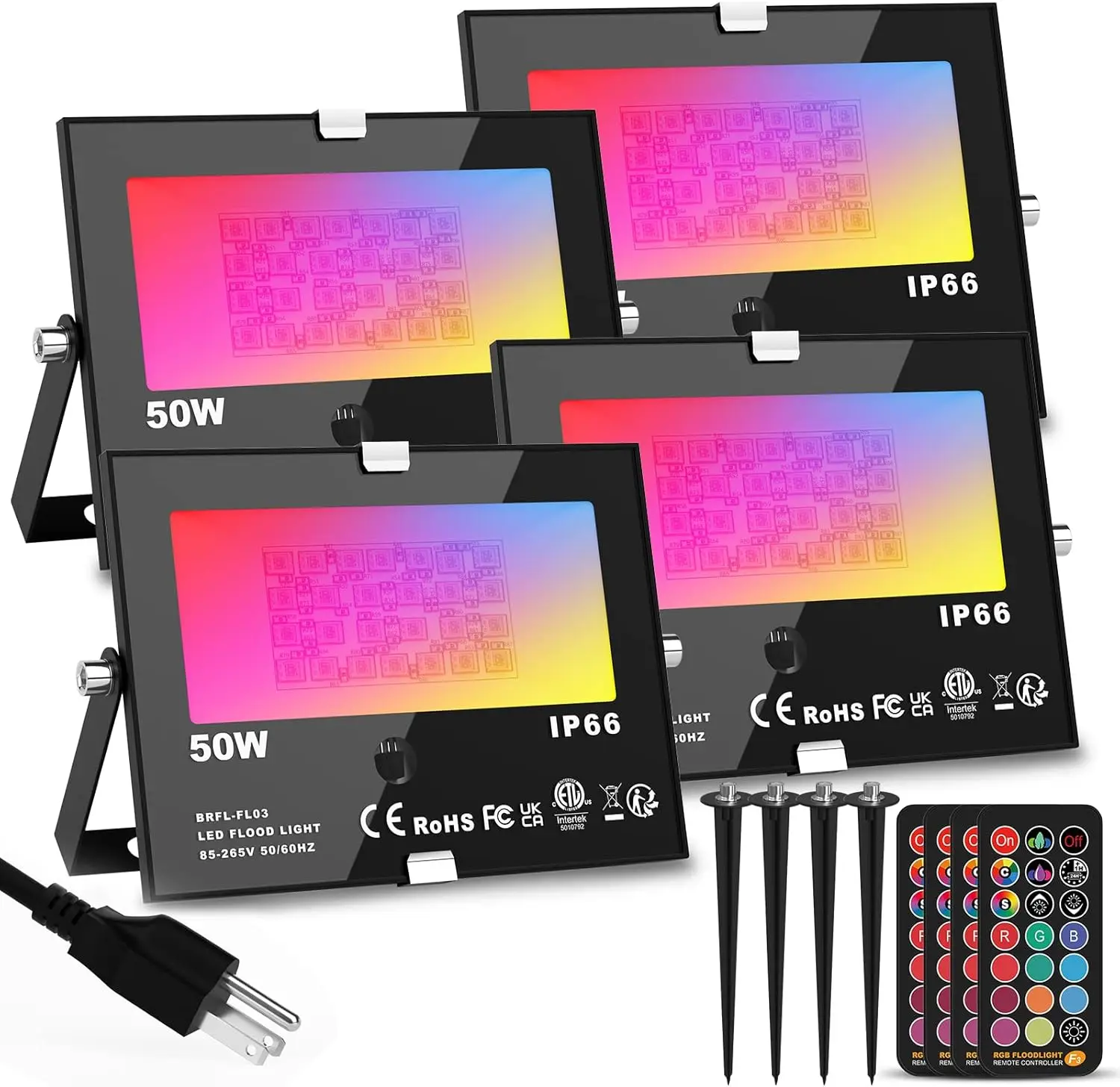 

50W RGB Outdoor LED Flood Light, Color Changing Waterproof Landscape Lighting for Garden Yard Driveway (4 Pack)