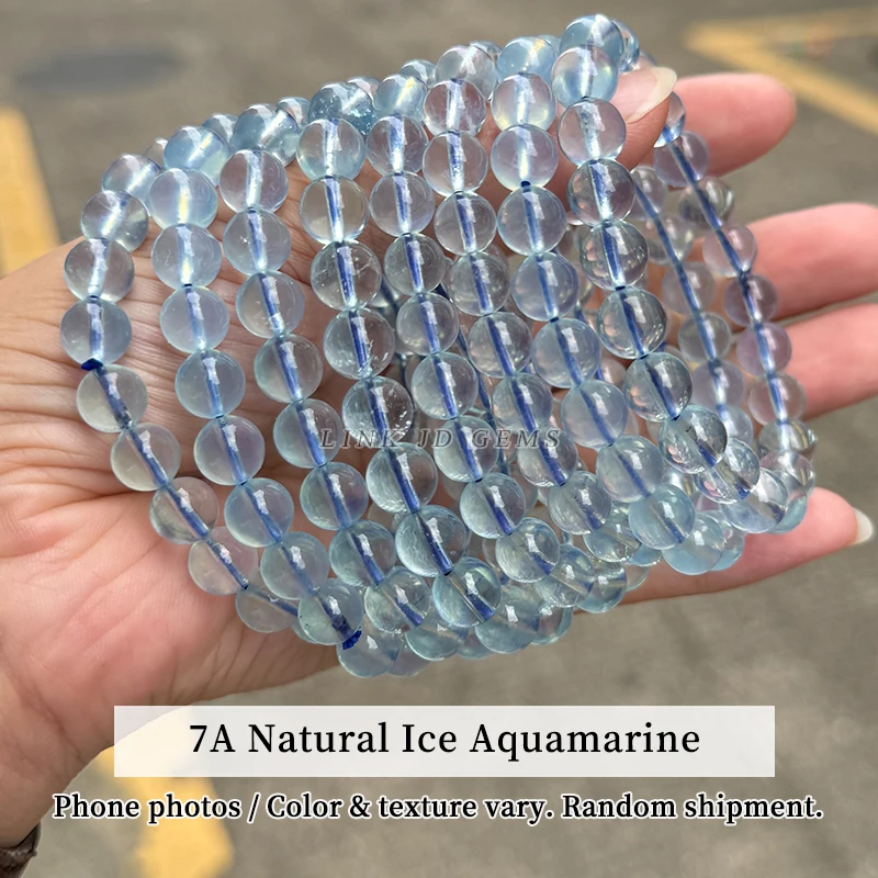 7A Natural Ice Translucent Aquamarine Bracelet Chakra Crystal Jewelry for Calm Communication Women Gift Fashion Fine Bracelets