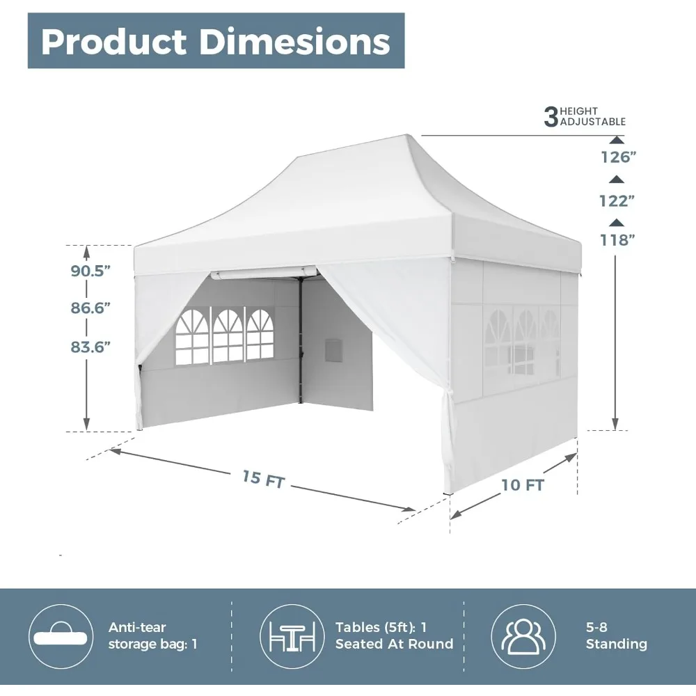 Tienda de campaña emergente de 10x15 pies, toldo de tienda al aire libre con paredes laterales, bolsa con ruedas para boda, fiesta, evento comercial