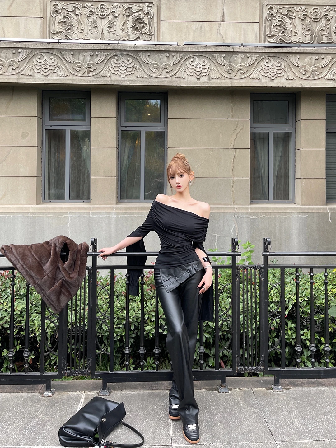 

Шикарные американские брюки ChiclyNana из искусственной кожи для девушек, повседневные черные длинные брюки в пол, прямые винтажные брюки