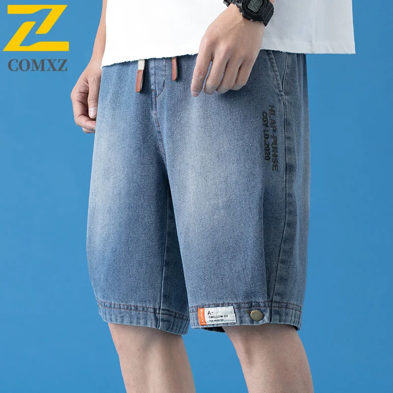 Brand Men's Denim Shorts 2025 New Summer South Korea Fashion Letter Printed Straight Pants Street Clothing Loose Casual Shorts