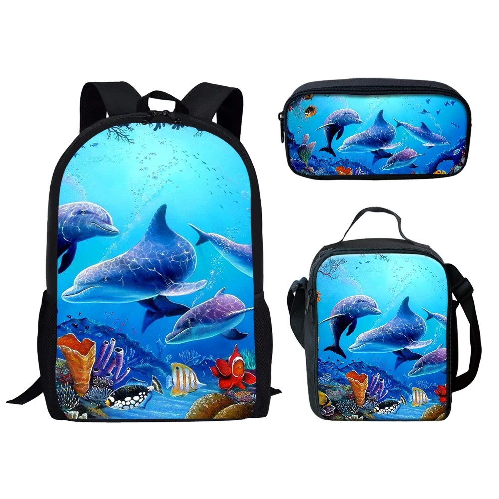 Bawah Air hewan lumba-lumba tas sekolah Set Anak laki-laki perempuan 3D Seaworld cetak Notebook ransel Fashion tas buku hadiah anak-anak