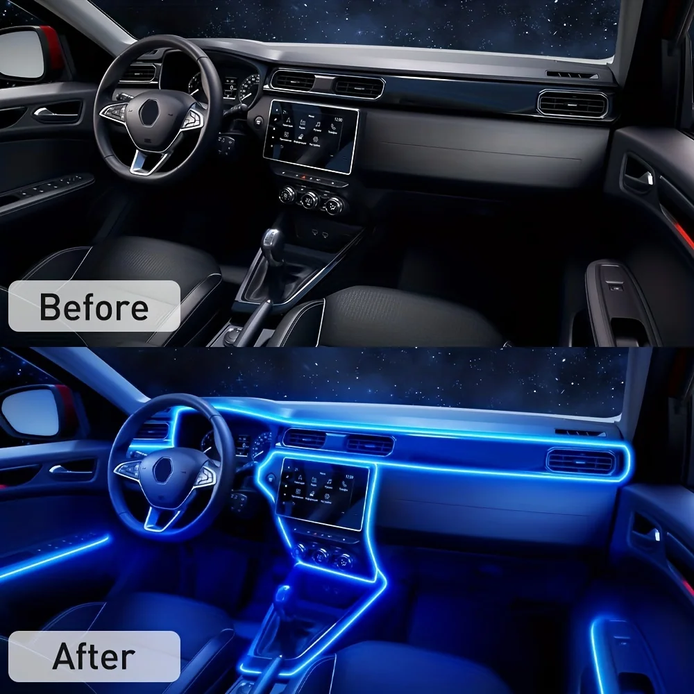 Color Car Interior Lights Voice Control Decorative Ambient EL Cold Lights Flexible Neon RGB LED Strips USB Fiber Optic Lamp