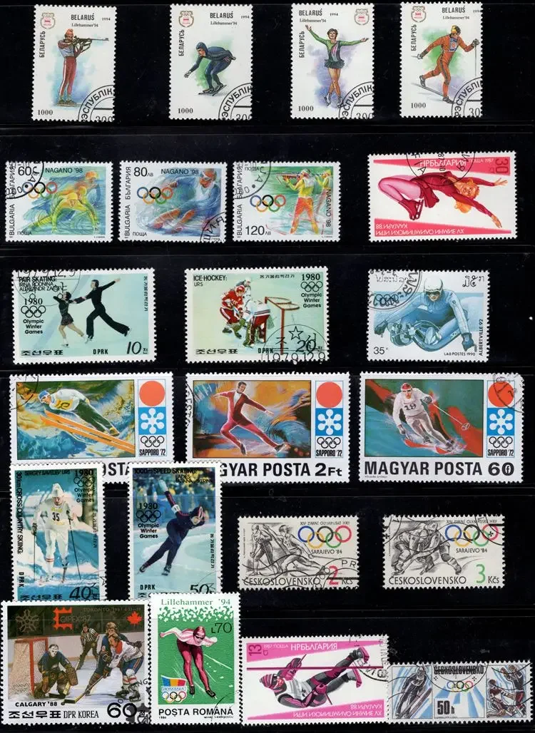 50Pcs/Lot Winter Sports Games Stamp Topic All Different From Many Countries NO Repeat Postage Stamps with Post Mark Collecting