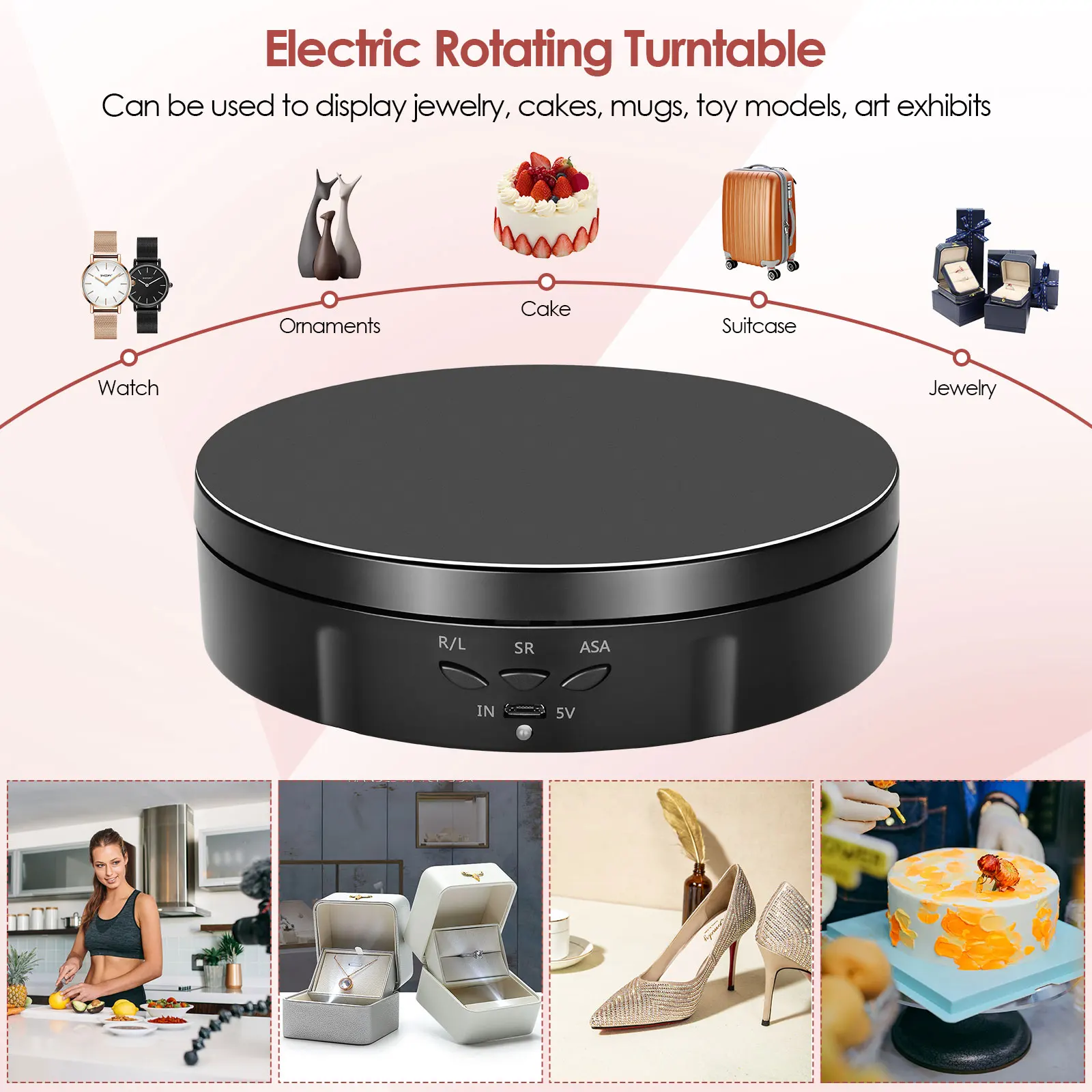 Afbeelding 6: Elektrisch roterende draaitafel, 360 graden, batterij, USB-voeding, fotografieproductshows, belasting 5 kg