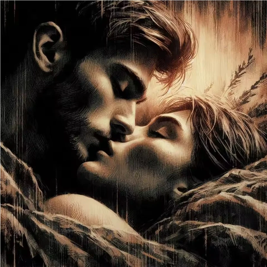 Peinture Diamant 5D Abstraite Couple – Mosaïque Diamant Romantique Baiser de Couple – Art Paysager Décoration Maison – Cadeau DIY – Images en Strass