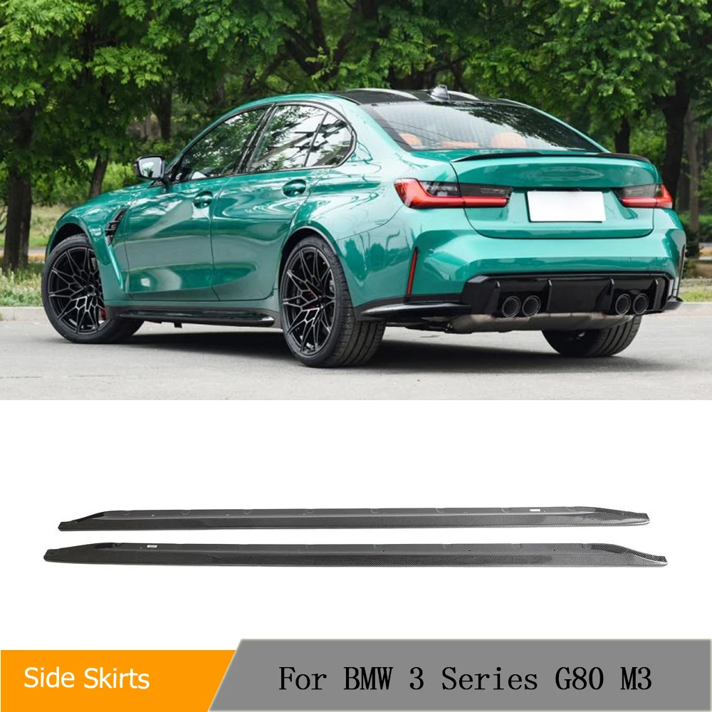 Car Side Skirts Body Kits For BMW 3 Series G80 M3 2019 - 2022 Car Underboard Side Door Bumper Skirts Extension Lip Carbon Fiber