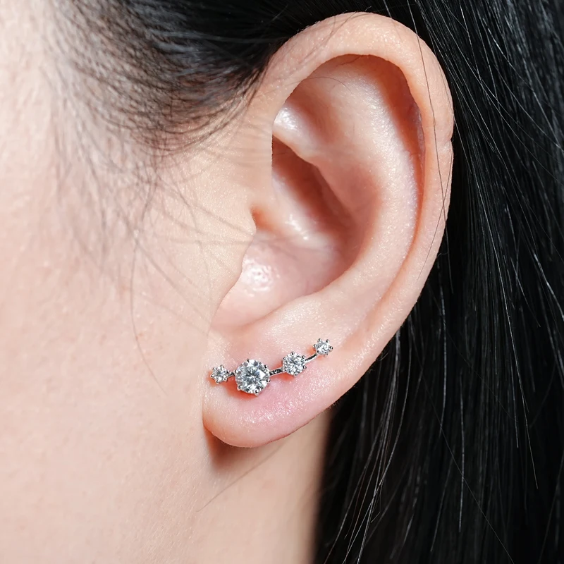 IOGOU Fashion 4-stones Moissanite Earrings Stud Climber for Women 925 Silver Original Fine Jewelry 2024 Trend Gift Certified