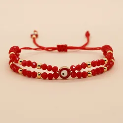 Cross border Bohemian style bracelet with red oil dripping eyes, copper bead, red crystal, 2-loop women's transport bead bracele