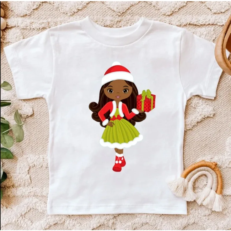 Sommer Schöne Sex Schwarz Mädchen Mit Weihnachten Geschenk Box Schwarz Neue Mädchen T Shirt Mädchen T-Shirt Kurzarm Tops Kleidung