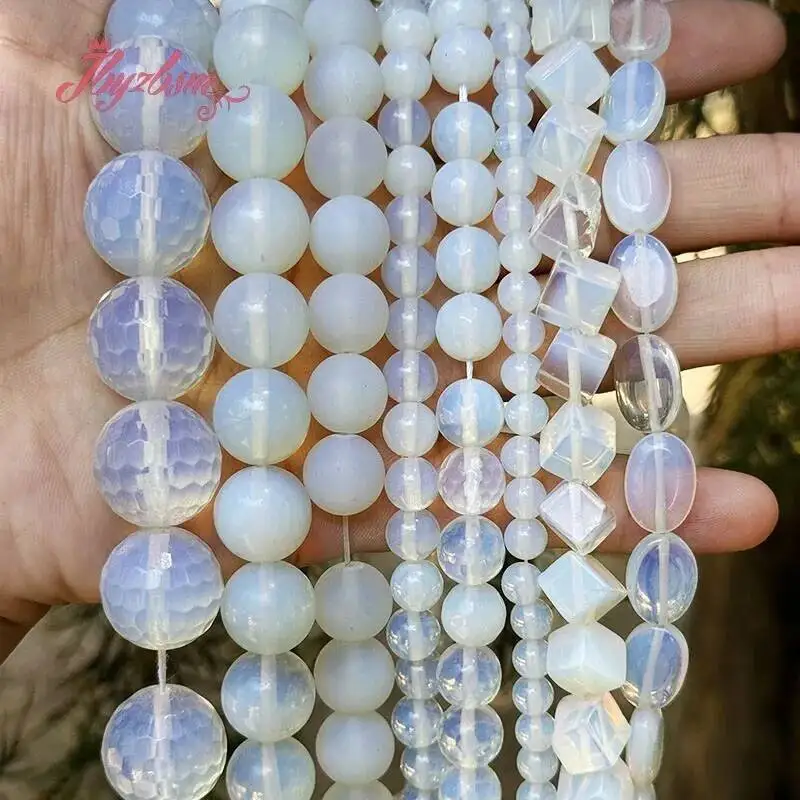 حبات الحجر الطبيعي العقيق الأبيض لصنع المجوهرات عقد دي اي واي سوار فضفاض خزر عازل ستراند 15 بوصة 4/6/8/10/12 مللي متر #4