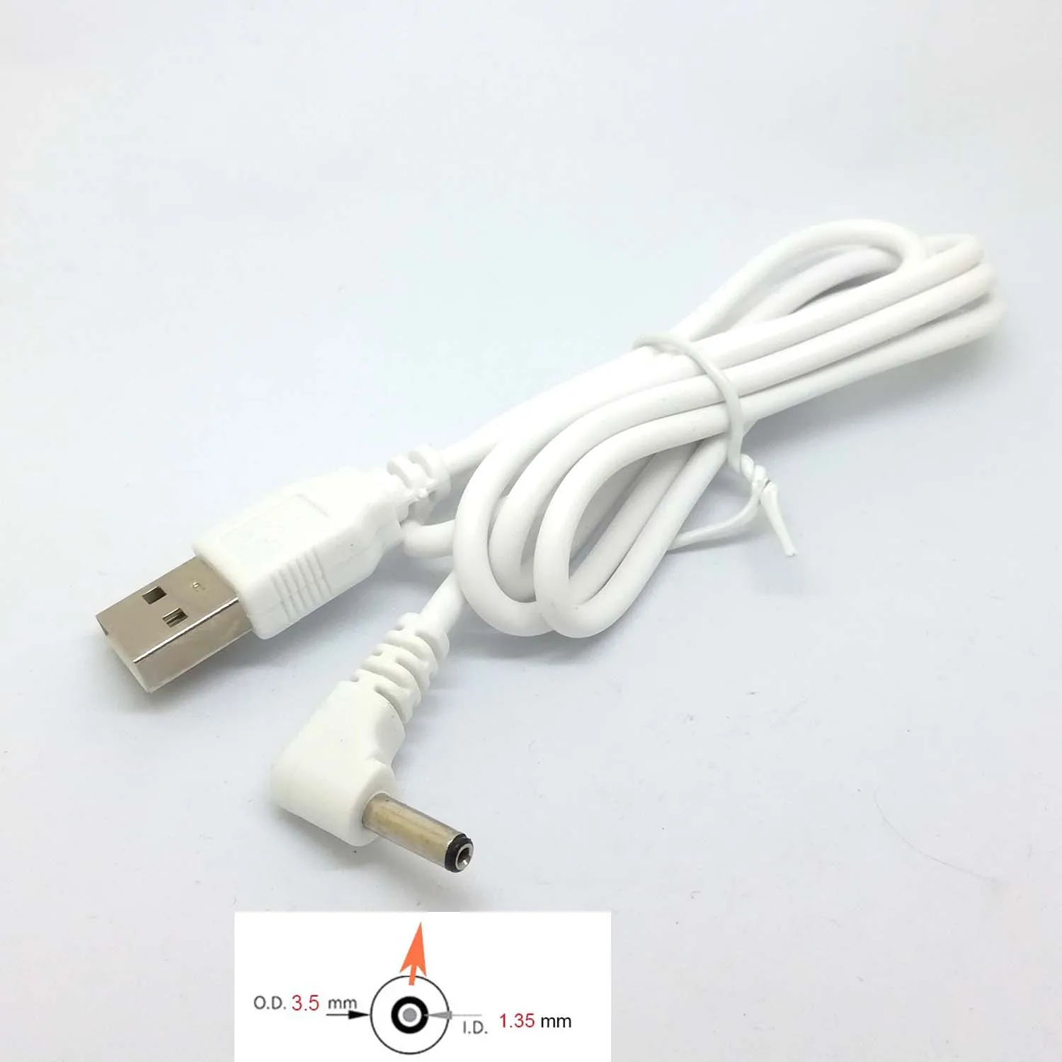 90 Angle PC USB Male To 5V DC 3.5mm X 1.35mm Barrel Connector Power Cable Cord Adapter White C446