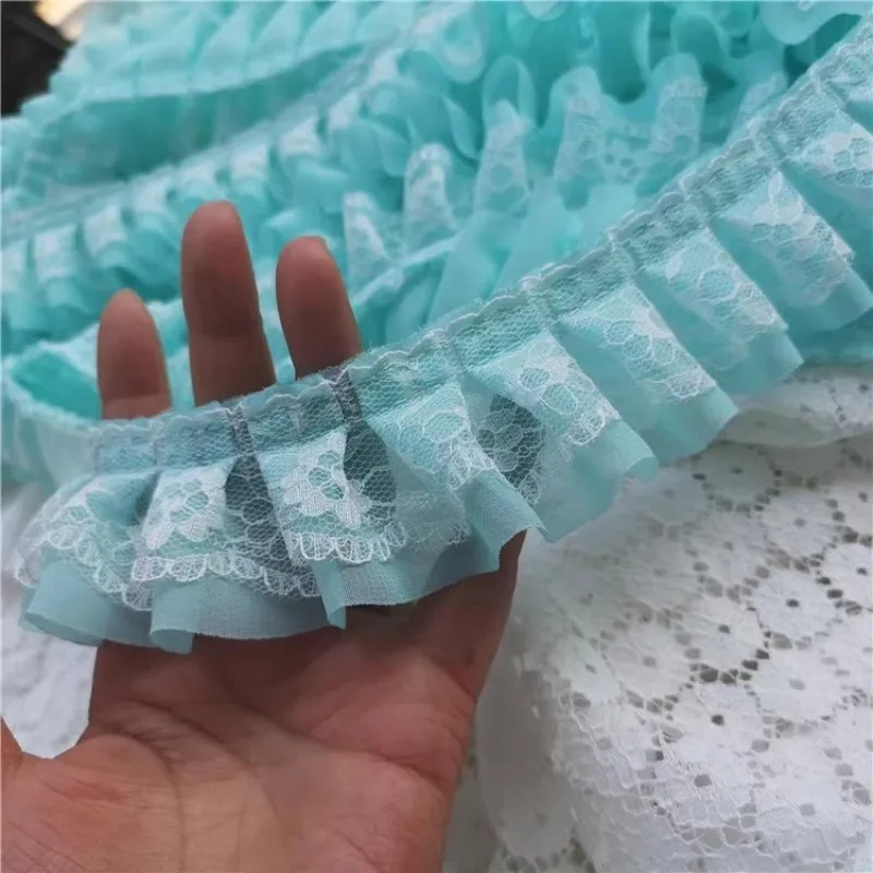 Double Layered Embroidered Pleated Chiffon Lace DIY Girls\' Hats Clothes Skirts Hem Sofa Pillow Curtain Edging Sewing Decoration