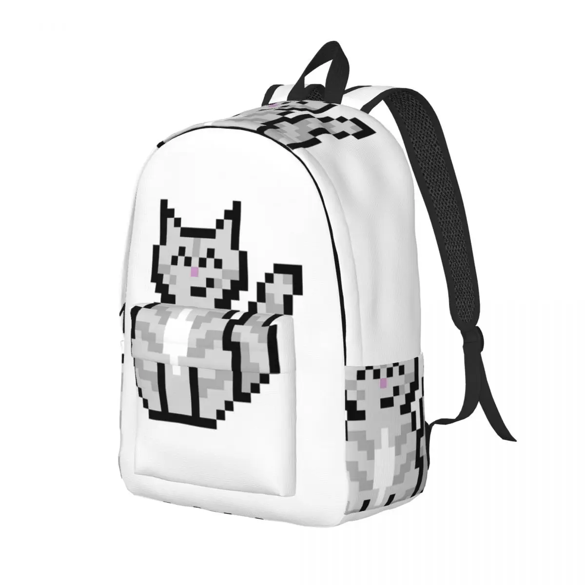 Grey Tabby Cat Pixel Art Student Backpack School Bag Hiking Travel Daypack for Boys Girls Fashion Bookbag Shoulder Bags