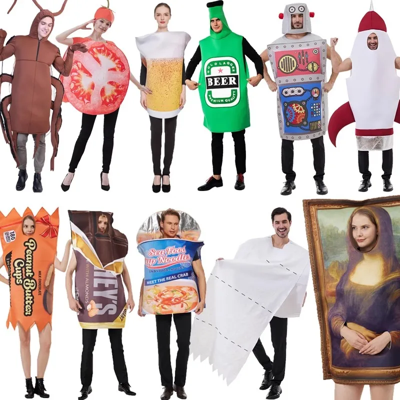 زي تنكري إبداعي للهالوين للرجال والنساء، تصميم برجر وفطائر البطاطس المقلية للحفلات والعروض، مصنوع من ألياف البوليستر #2