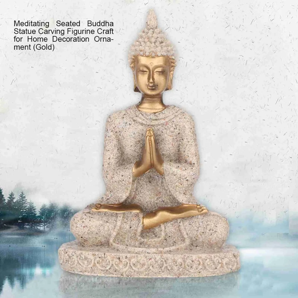 Table Ornament Buddha Statue Gold Color Seated Posture Buddha Craft Home Decoration Carved Design Carving Figurine Home