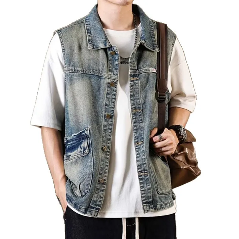 Spring and summer denim vest men's retro nostalgic large size sleeveless vest