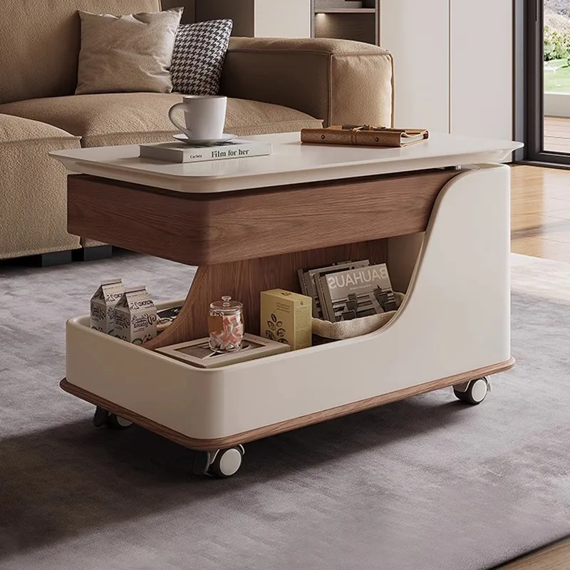 

Coffee table small apartment movable sofa side trolley rock slab multi-function